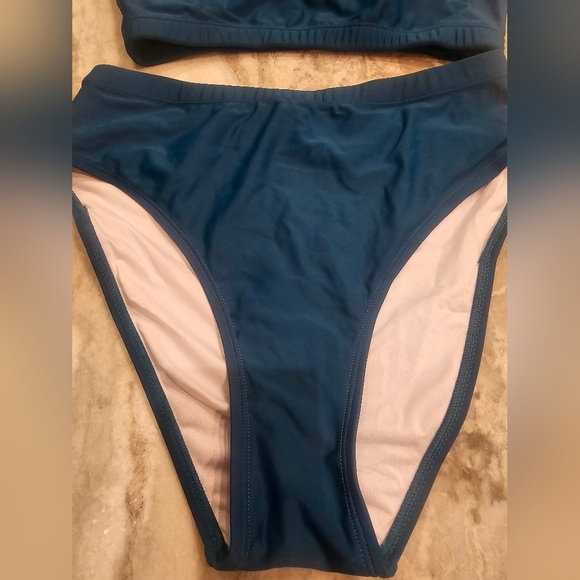 NWT! TEMPT ME womens 2 piece TEAL high waist athletic bikini set size MEDIUM - Picture 2 of 9